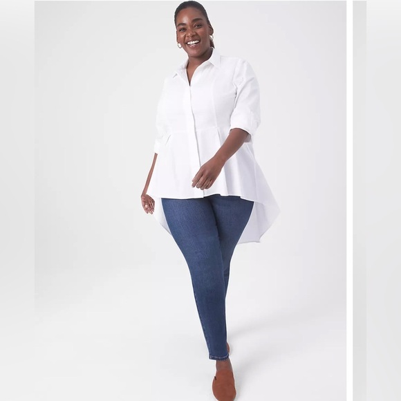 Lane Bryant White Peplum Button-Up Blouse Women’s Size 26 - Picture 1 of 11